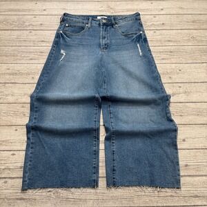 OAT New York Jeans Women's 30 Blue Denim High Rise Wide Leg Baggy Fit Distressed